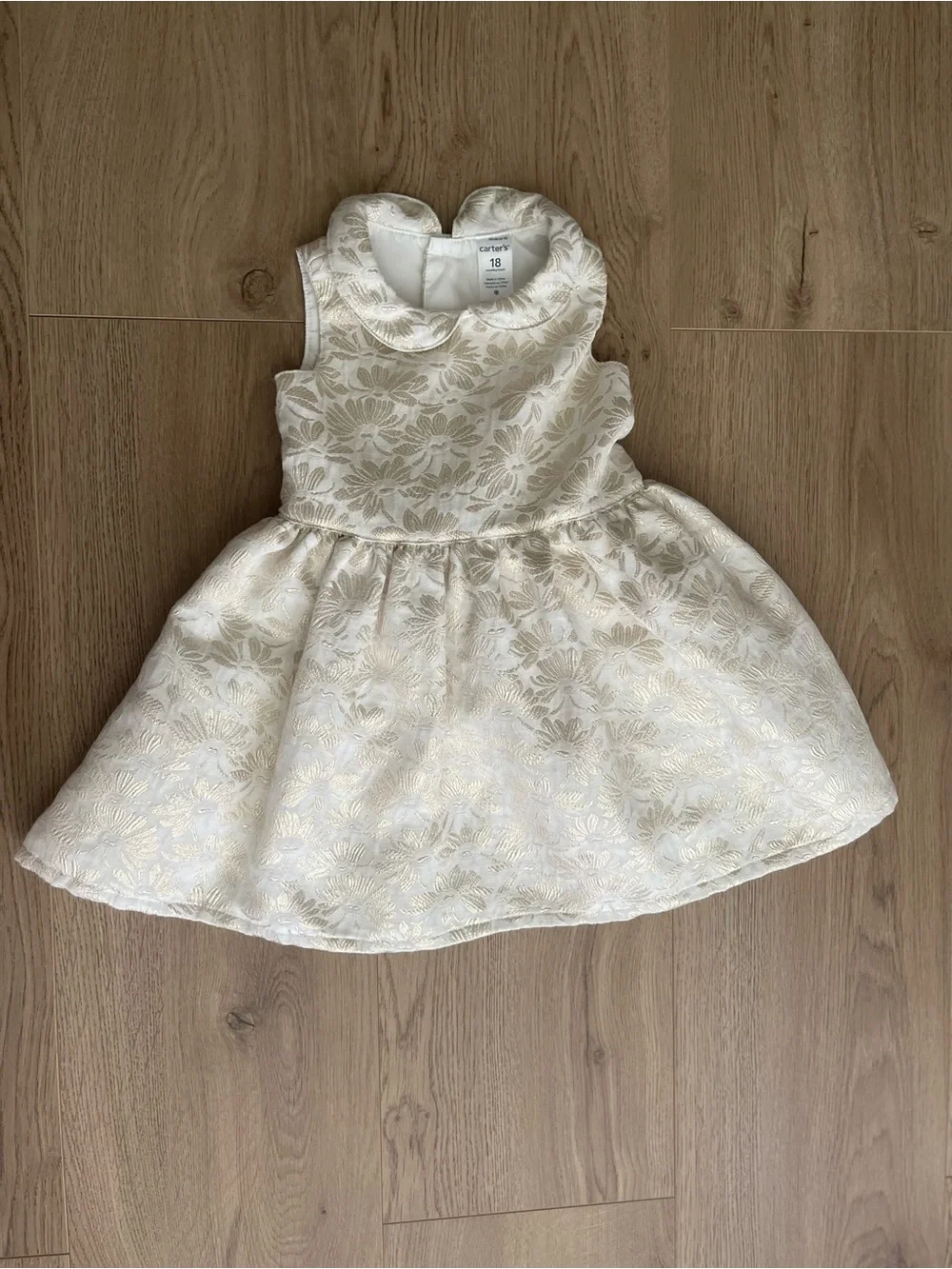Carter's Ivory and Gold Floral Dress with Peter Pan Collar (18 months)